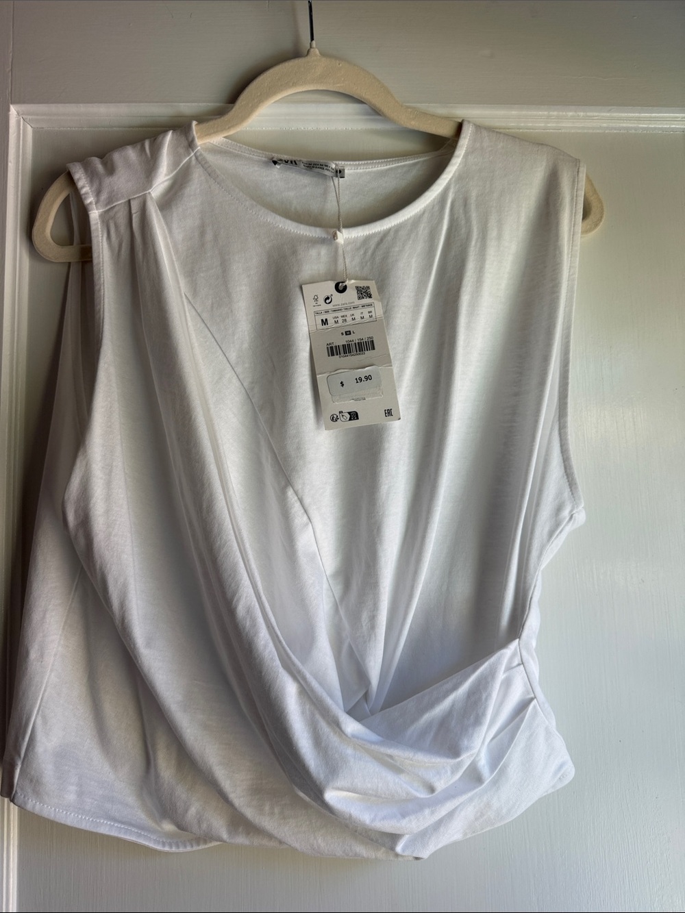 Zara White Draped Sleeveless Tank Top